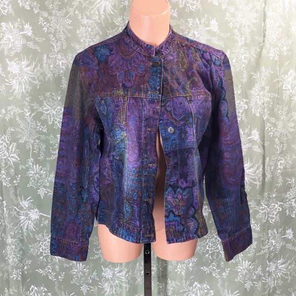 Chico's Multi-Colored Paisley Print Jean Jacket - Picture 2 of 15